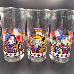 Vintage Card Suit Libbey King Queen Poker Highball Glasses Set of 3 Excellent